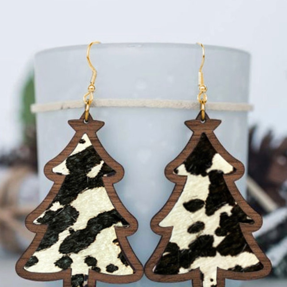 New cowprint Christmas earrings